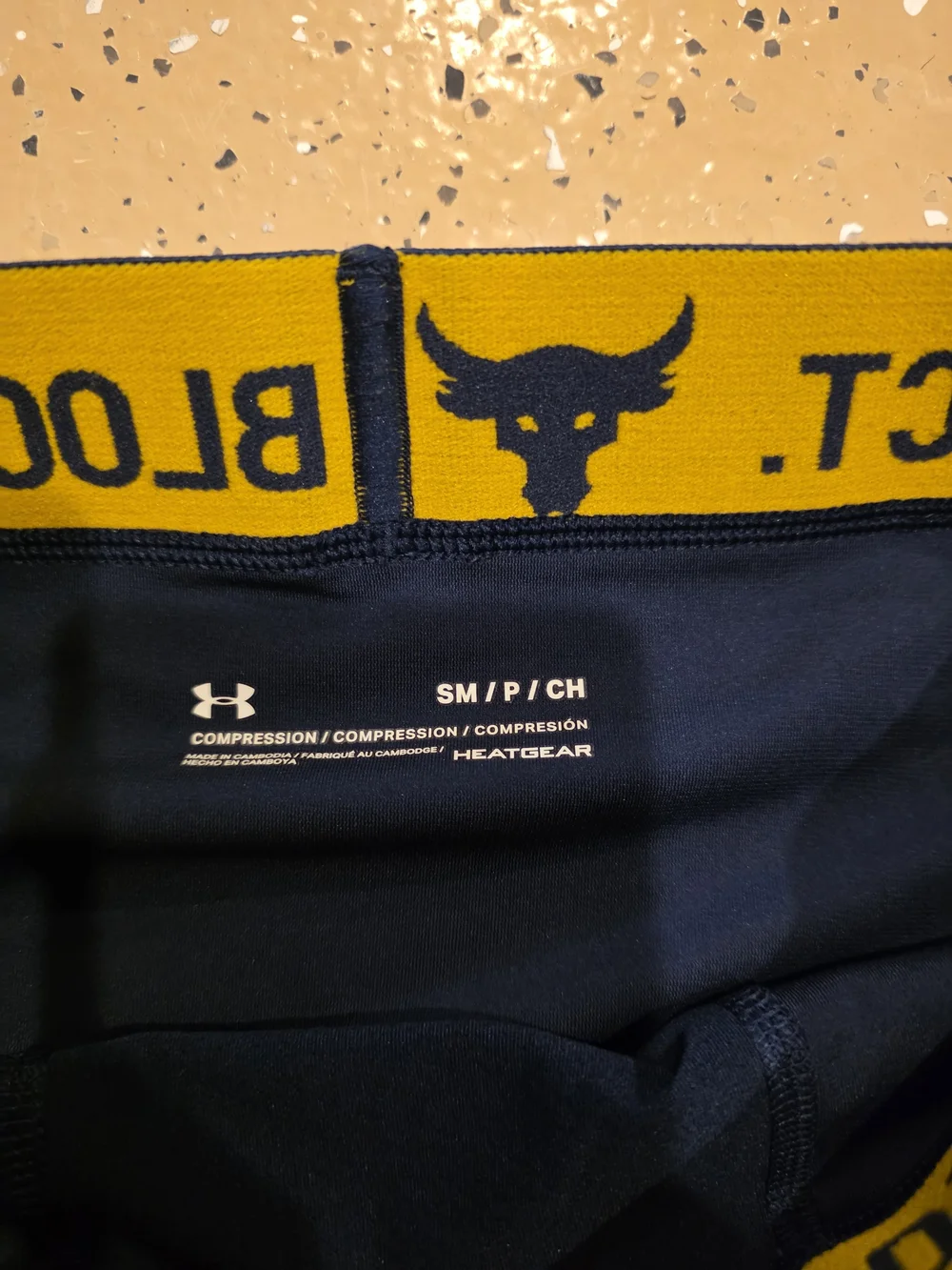 Under Armour Navy Boxer Briefs with Yellow Branded Waistband-Heat Gear